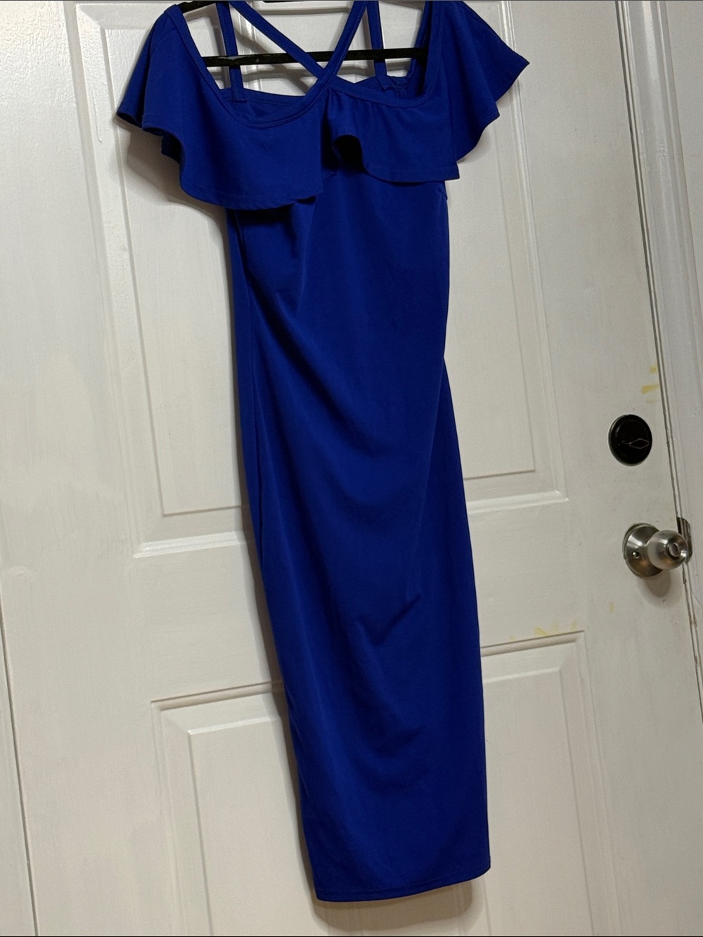 New Royal Blue Womens medium off shoulder Dress 43” length & 36” bust